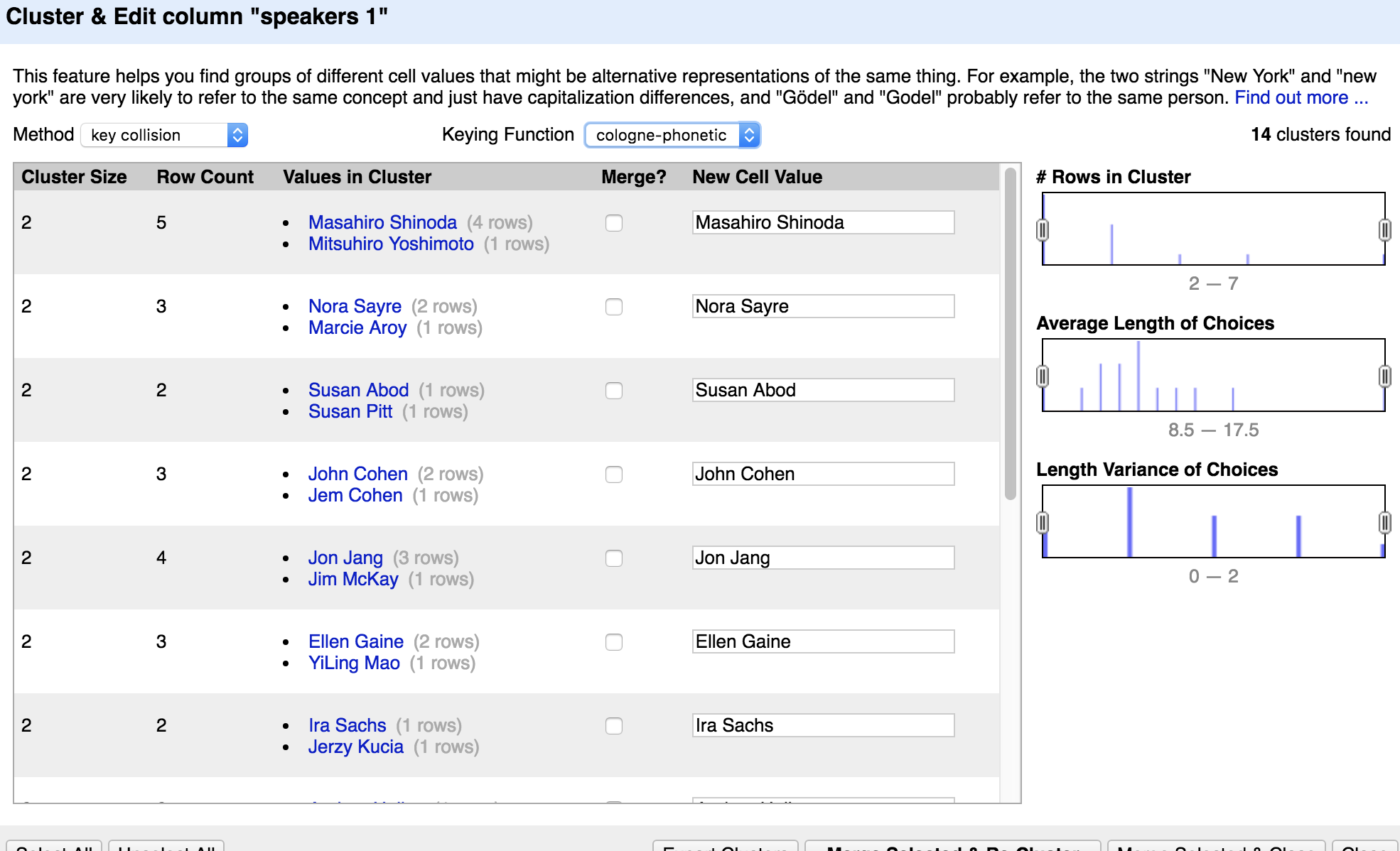 cluster and edit in openrefine