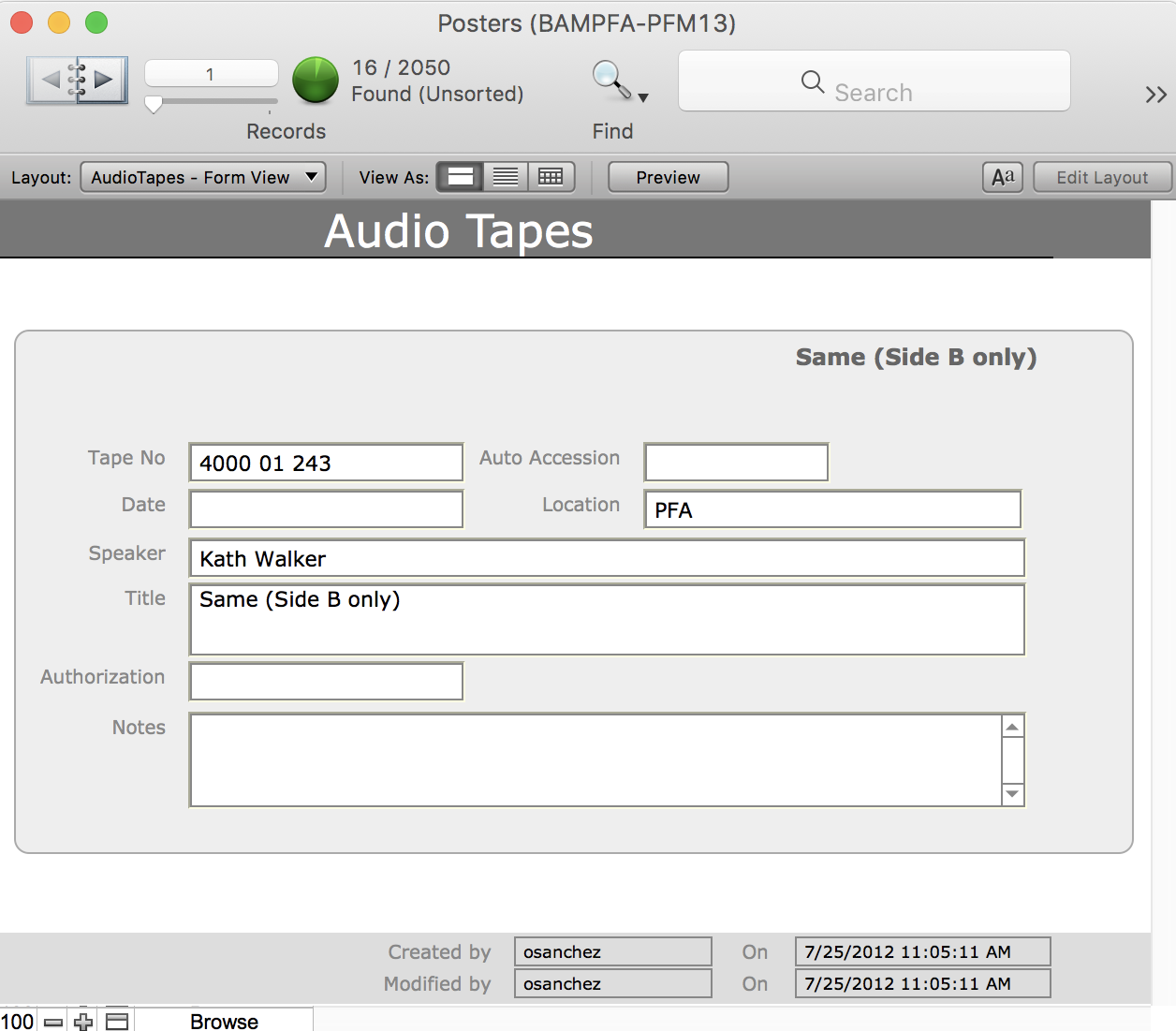audio filemaker database