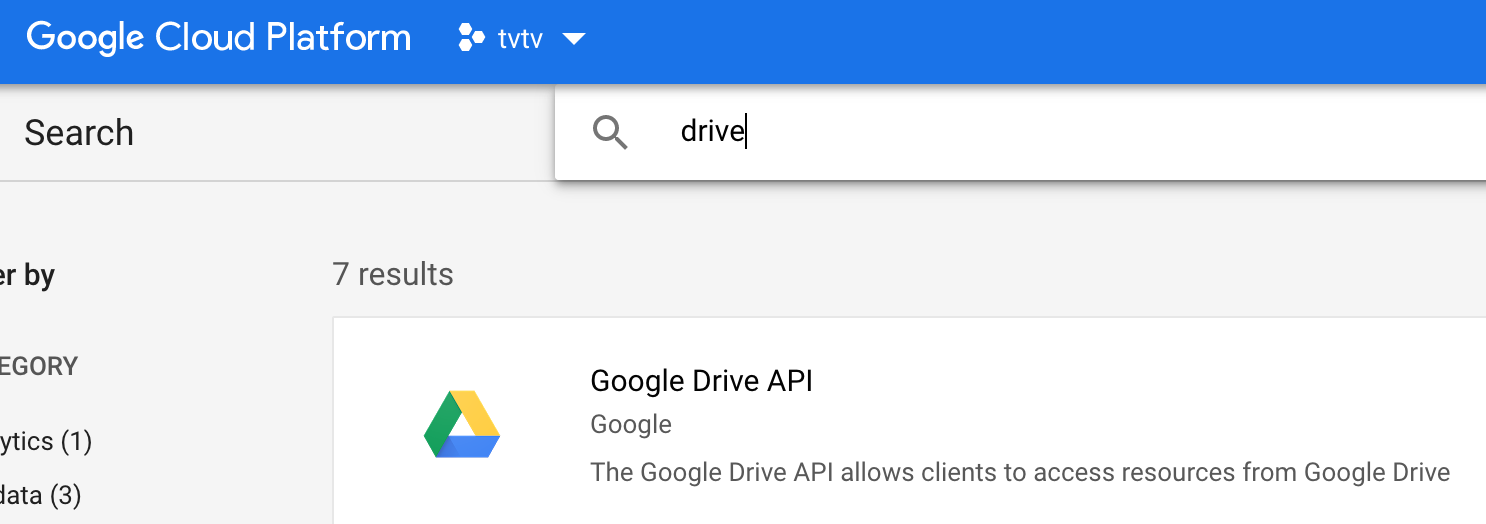 searching for the drive api to enable it