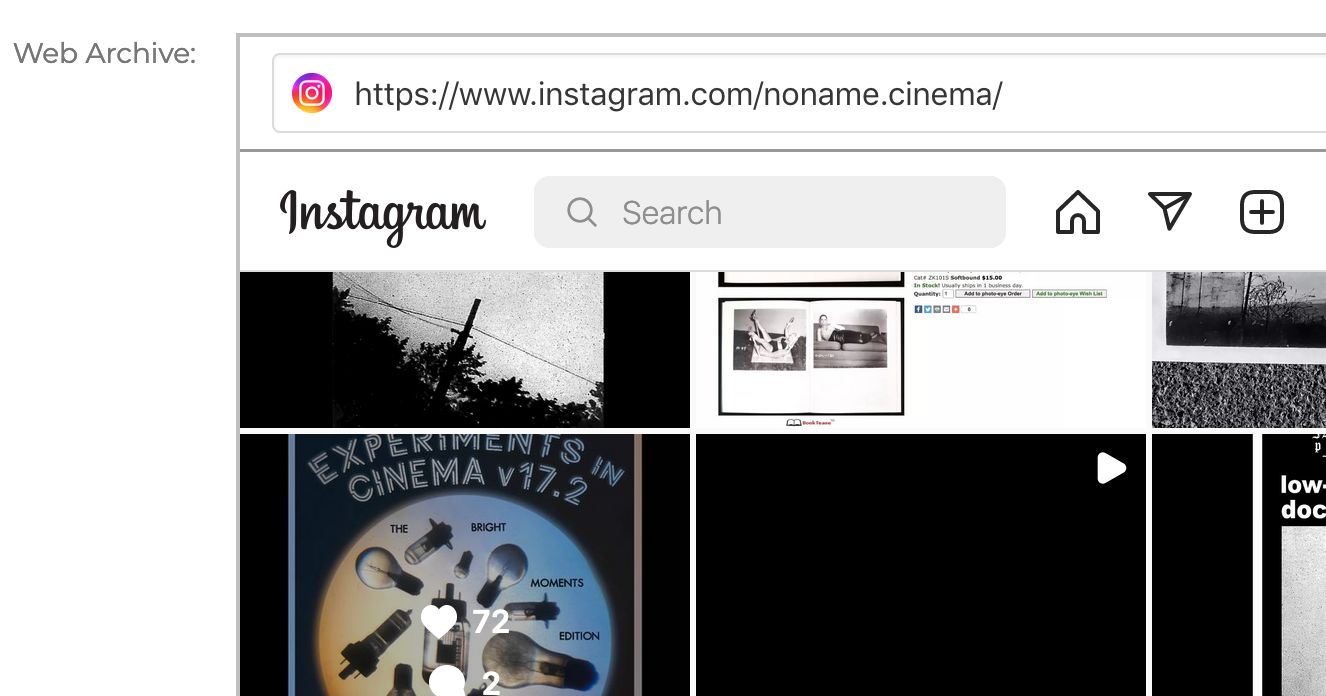 screenshot of the no name cinema instagram feed on cinefiles